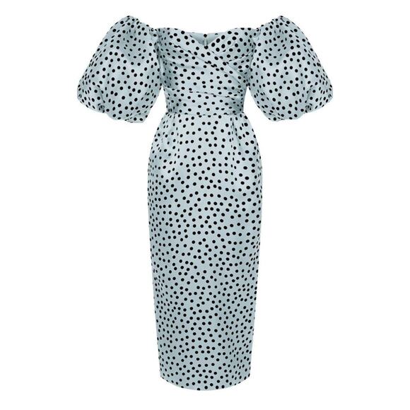 RASARIO Polka-Dot Silk Organza Off-The-Shoulder Midi Dress IT 44 - Picture 3 of 14